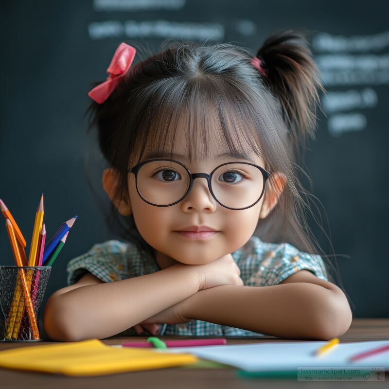 Little Student Girl Studying in a Classroom Setting