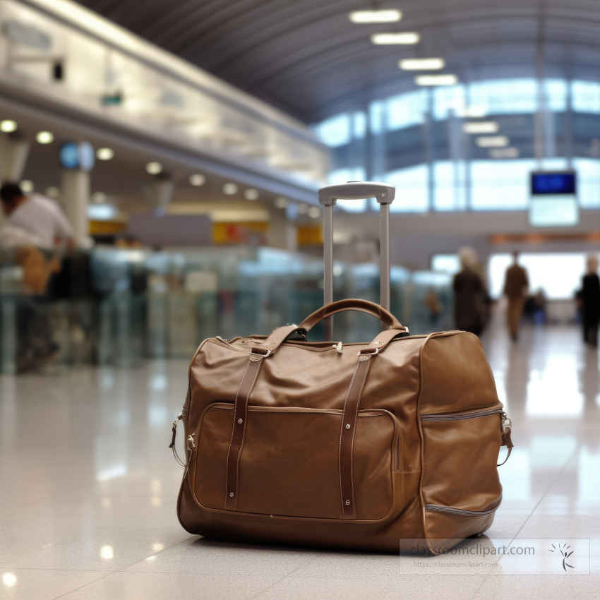 lone leather duffel bag with handle with blurred airport checkin