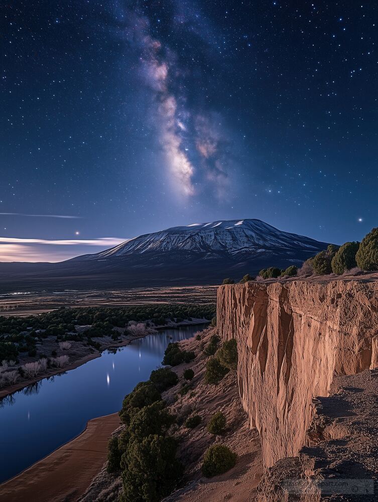 Majestic Mountain Under a Starry Night Sky