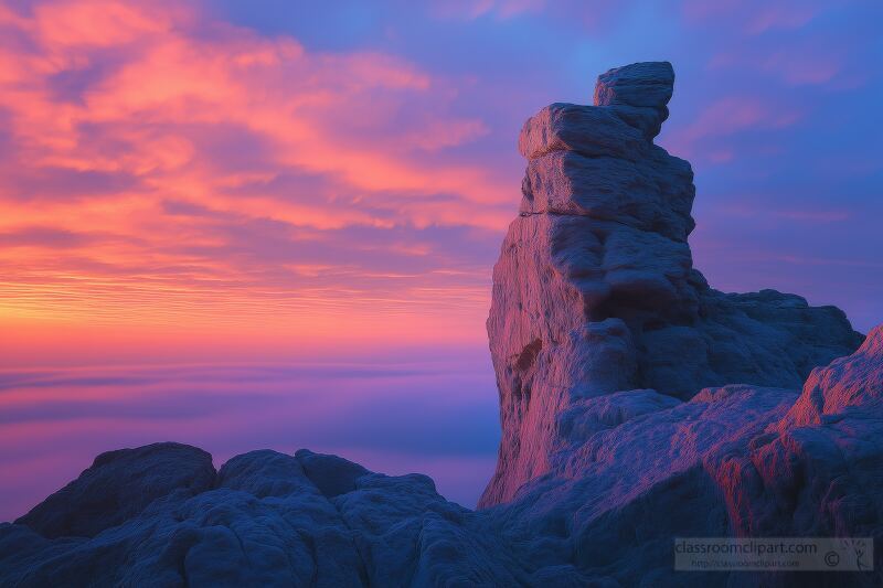 Majestic Rock Formations Under a Vibrant Sunset Sky