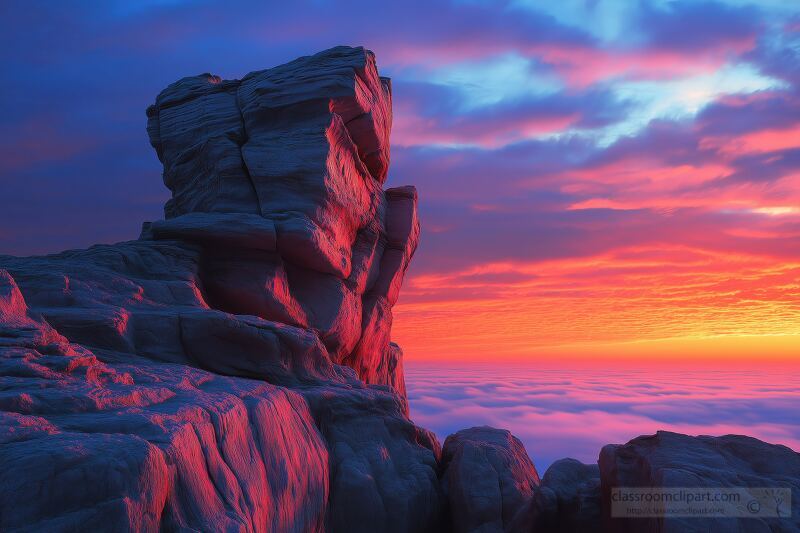 Majestic Sunset Over Rocky Horizon With Clouds Below