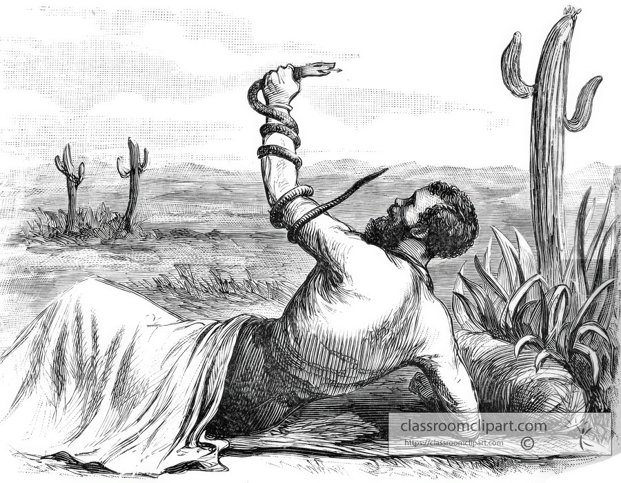 Man holding a Snake mexico historic illustration