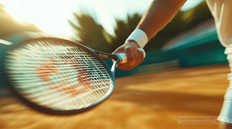 Man Swings Racket on Clay Court With Dynamic Motion Blur