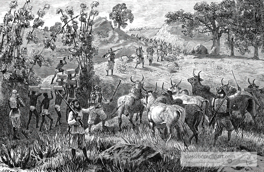 marching through the african country historical illustration afr