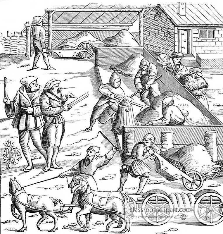 medieval workers extract metal illustration