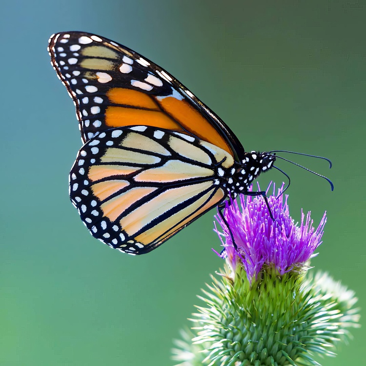 Monarch butterfly on field thistle