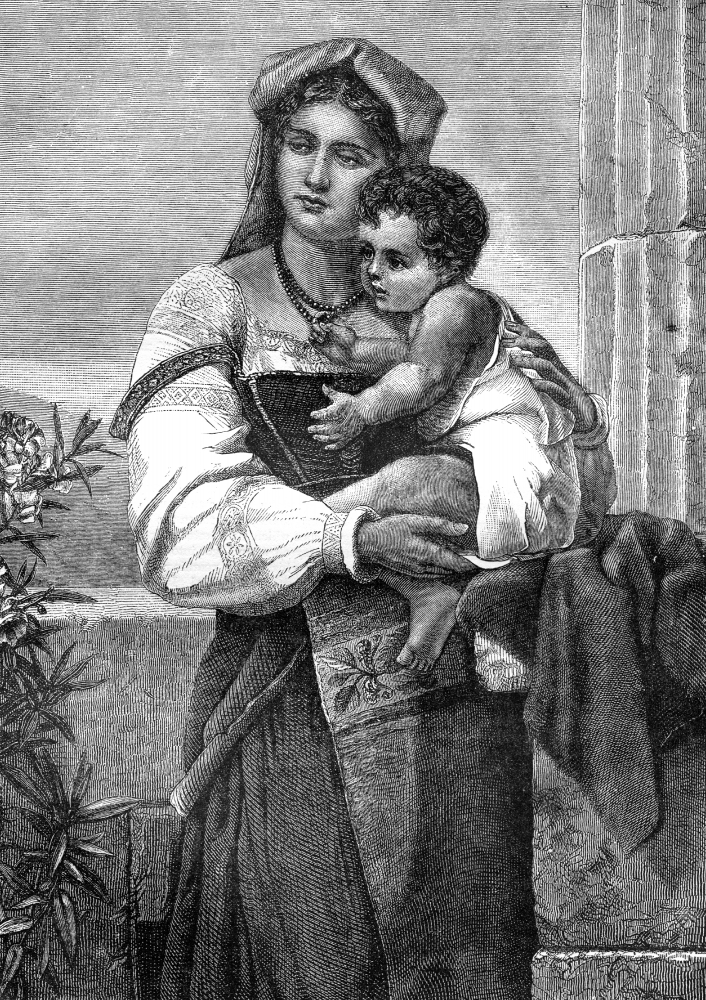 mother child historical illustration