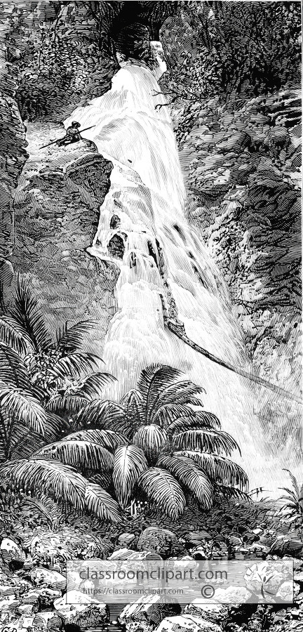mountain cascade in ecuador historical illustration