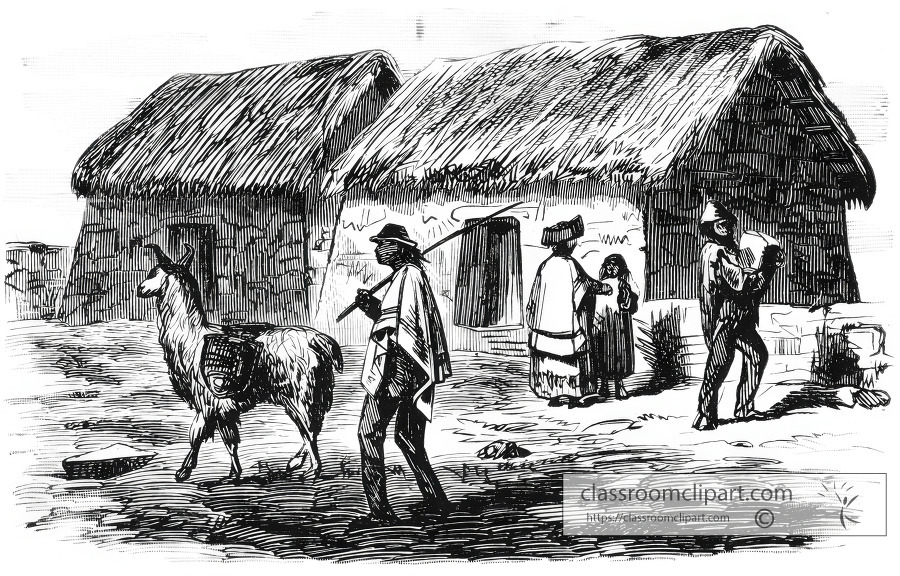 native huts near guaranda ecuador historical illustration
