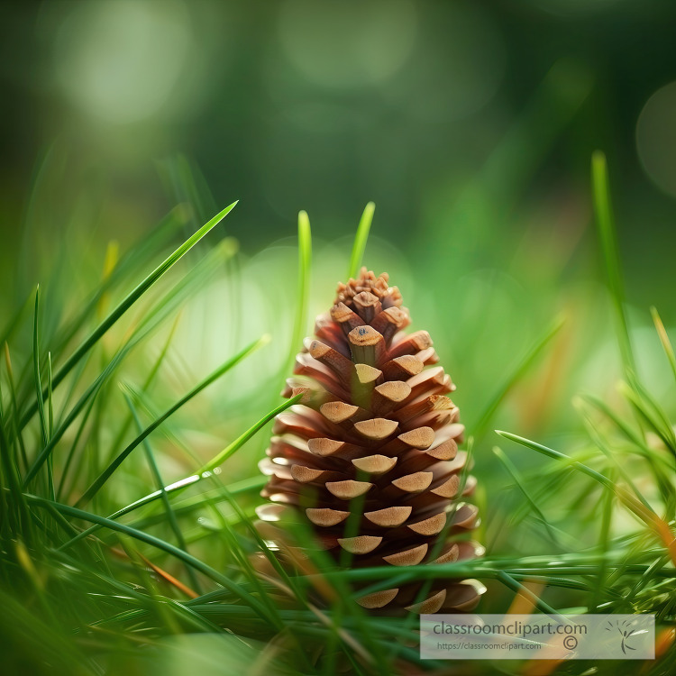 natural pine cone in the grass closeup blurred background