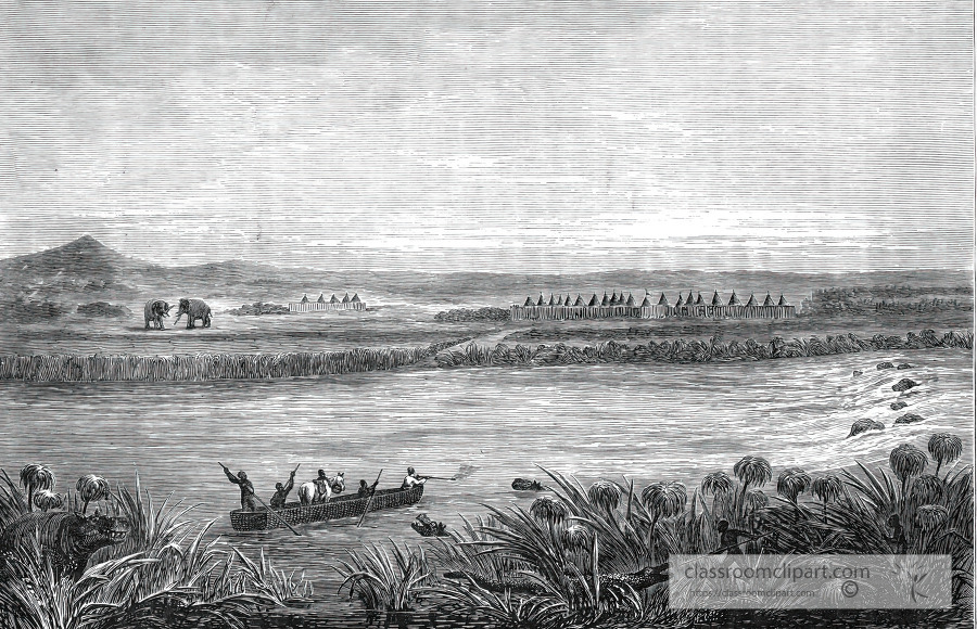 navigating down a river in africa historical illustration africa