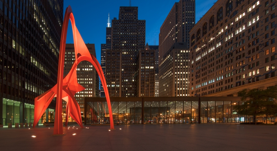 Night view of Chicago Federal Center Chicago Illinois