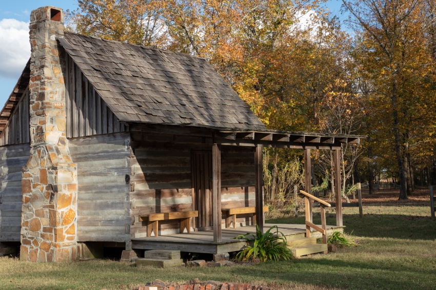 Old cabin at Reed s Bridge Battleground Park in Jacksonville Ark