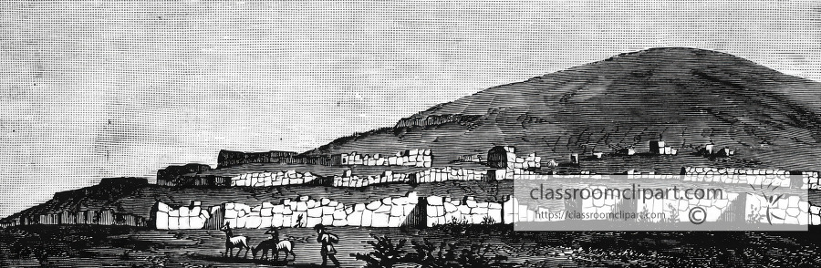 outer wall of fortress of cuzco historical illustration
