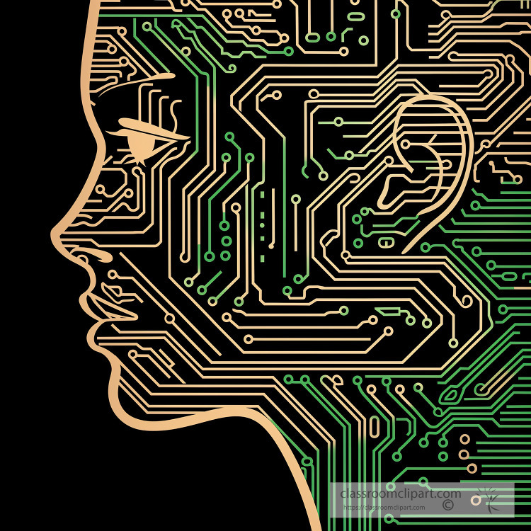 outline of a human face with Futuristic lines of circuitry desig