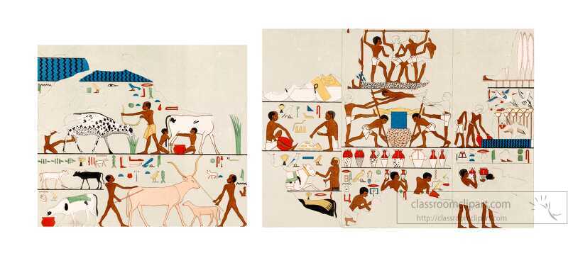 painting depicting daily life in ancient egypt pyramids in saqar