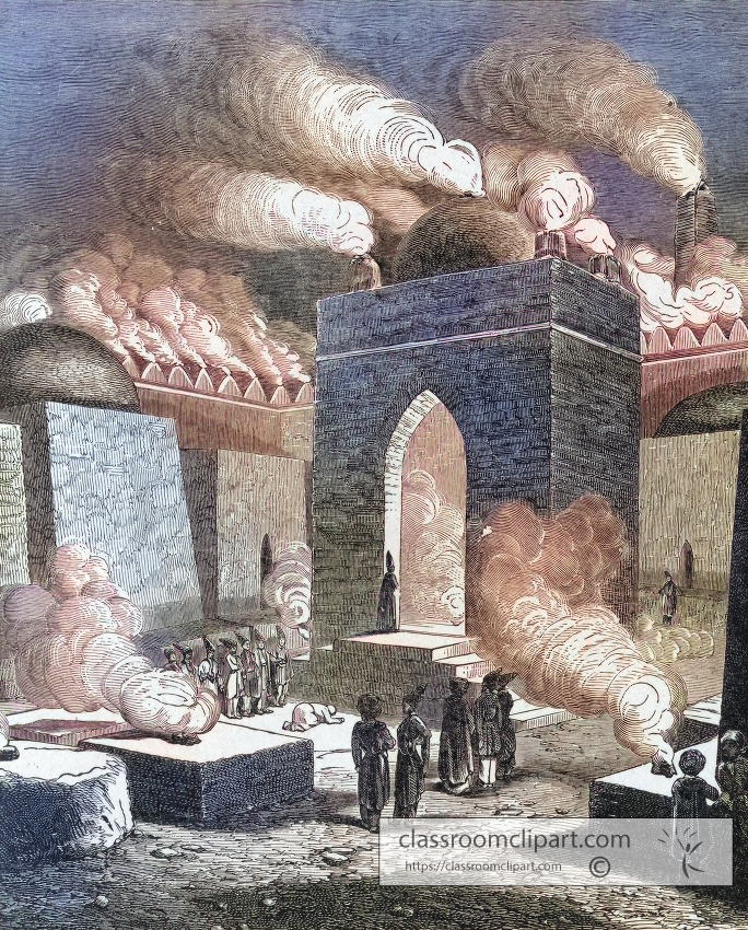 Parsee Temple of Fire colorized historical illustration