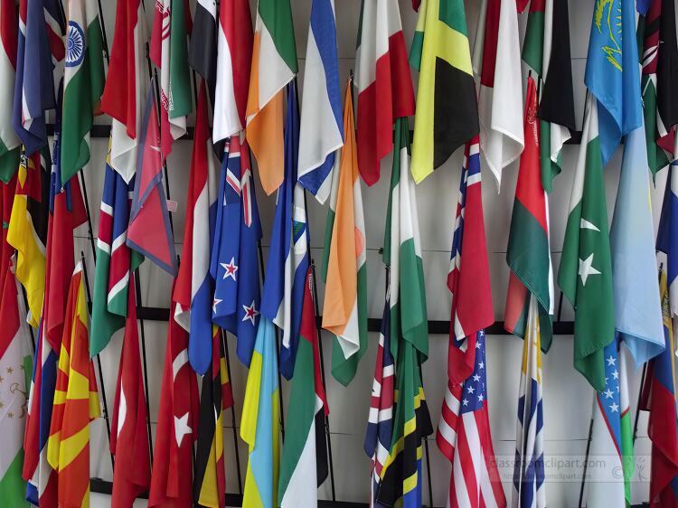 Part of a flag display buildings of the UN Office in Vienna