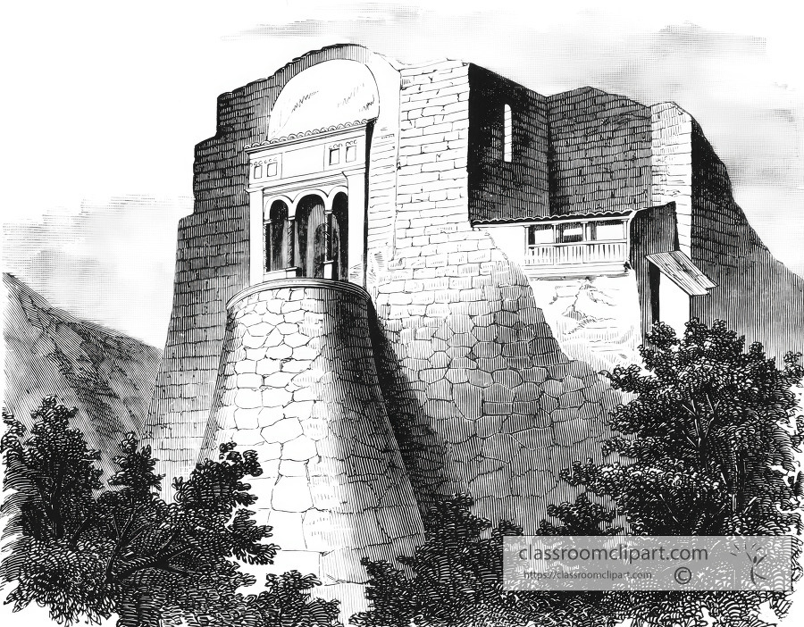 part of temple of the sun cuzco historical illustration