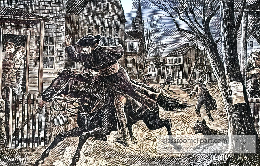 paul revere on his horse  colorized illustration