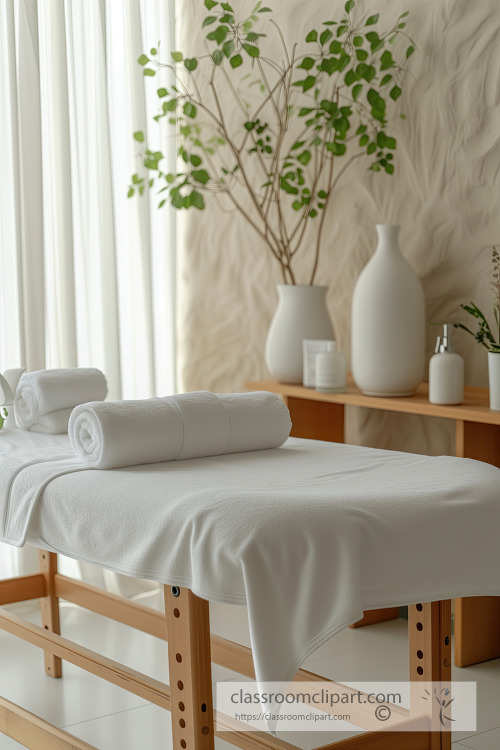 Peaceful spa setting with a massage table