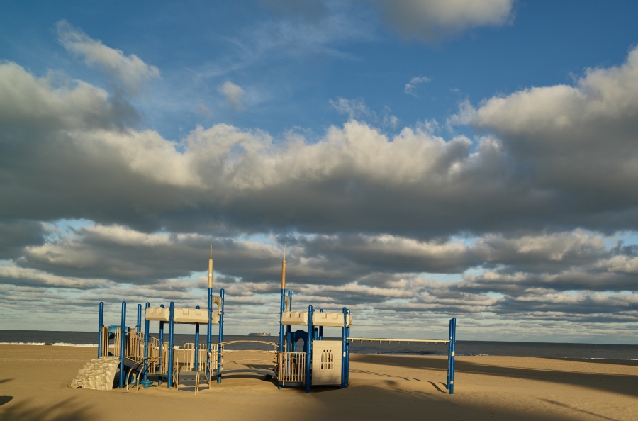 Platforms in the sand at Virginia Beach along the Chesapeake Bay