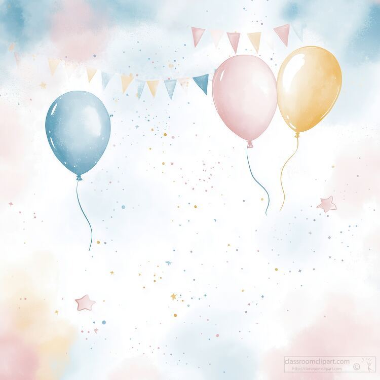 playful and soft background with colorful balloons and confetti