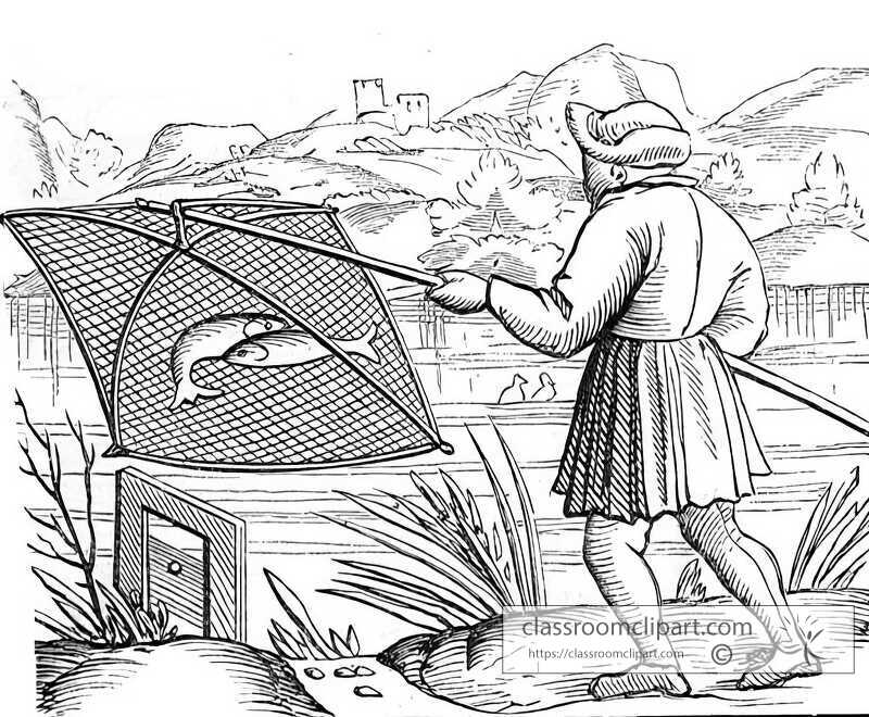 pond fisherman illustration