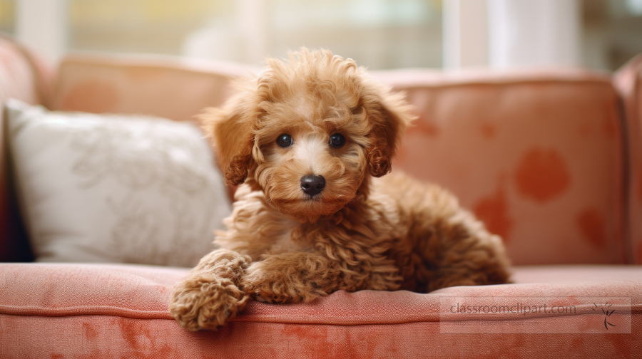Poodle Dog breed puppy sit on the couch