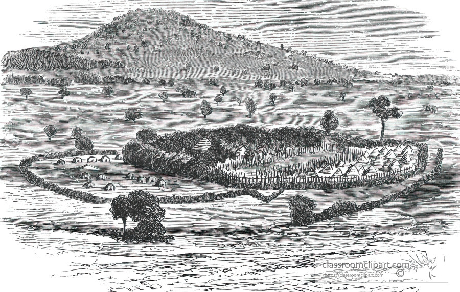 protected village historical illustration africa