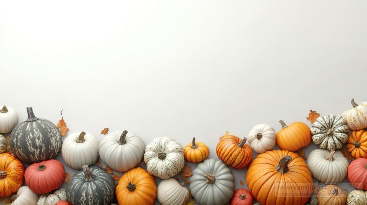 pumpkins in shades of white gray and orange