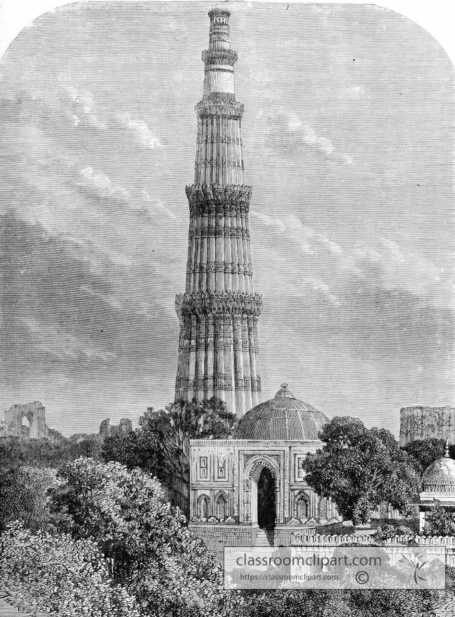 qutub minar delhi india historical illustration