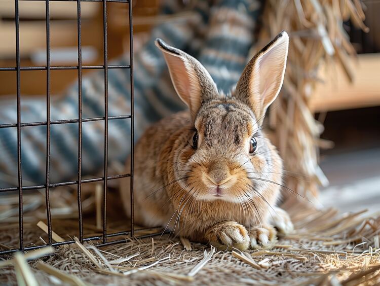 rabbit sits in it enclosure