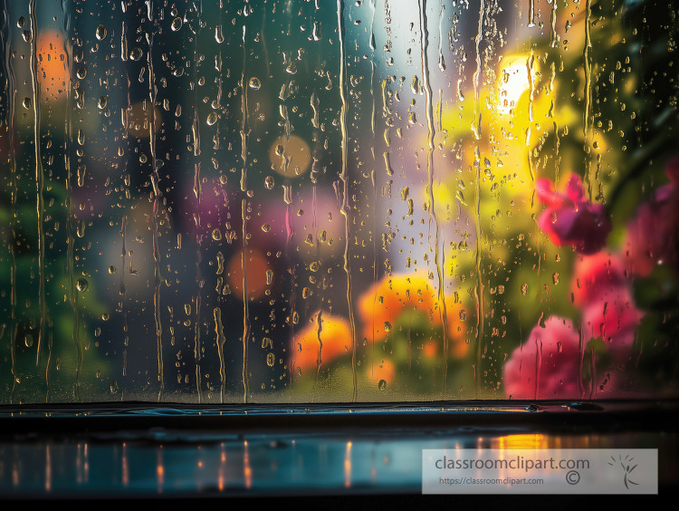 Rainfall on vibrant pink flowers with a blurred background