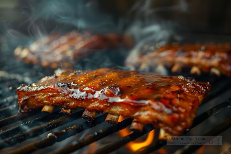 ribs cooking on an open flame grill