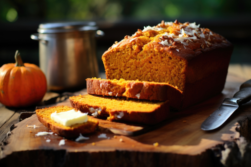 rich and moist this pumpkin bread with a sprinkle of nuts