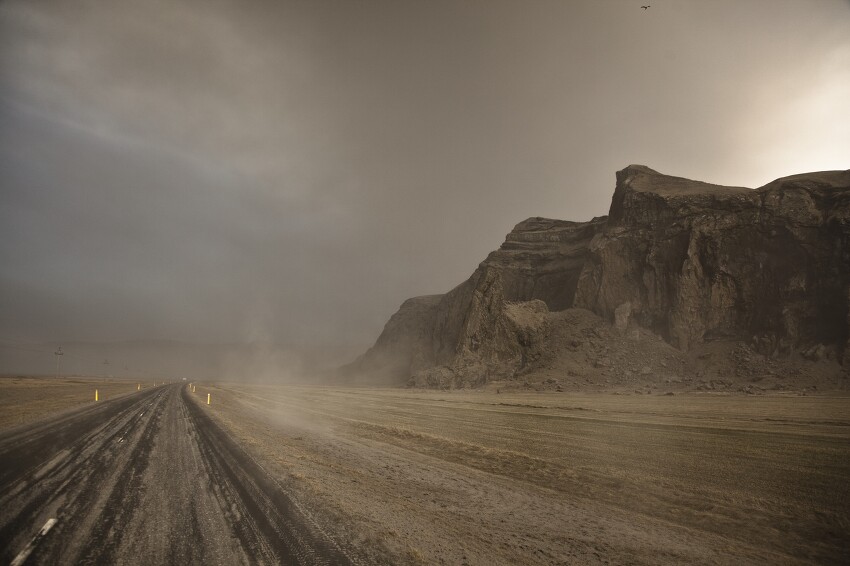 road filled with ash and dust from Icelands Eyjafjallajokull vol