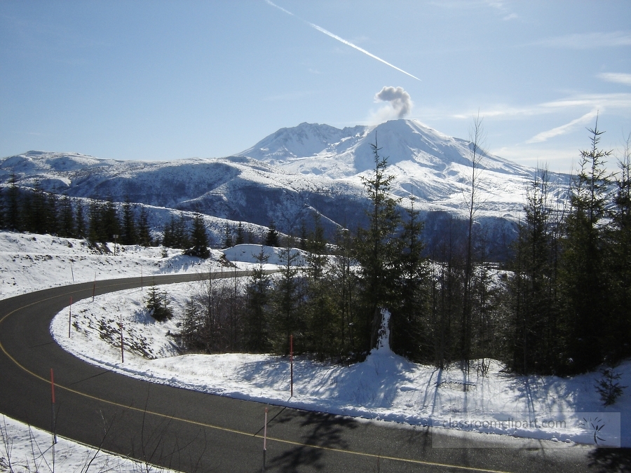 road with mount st helens volcano in background