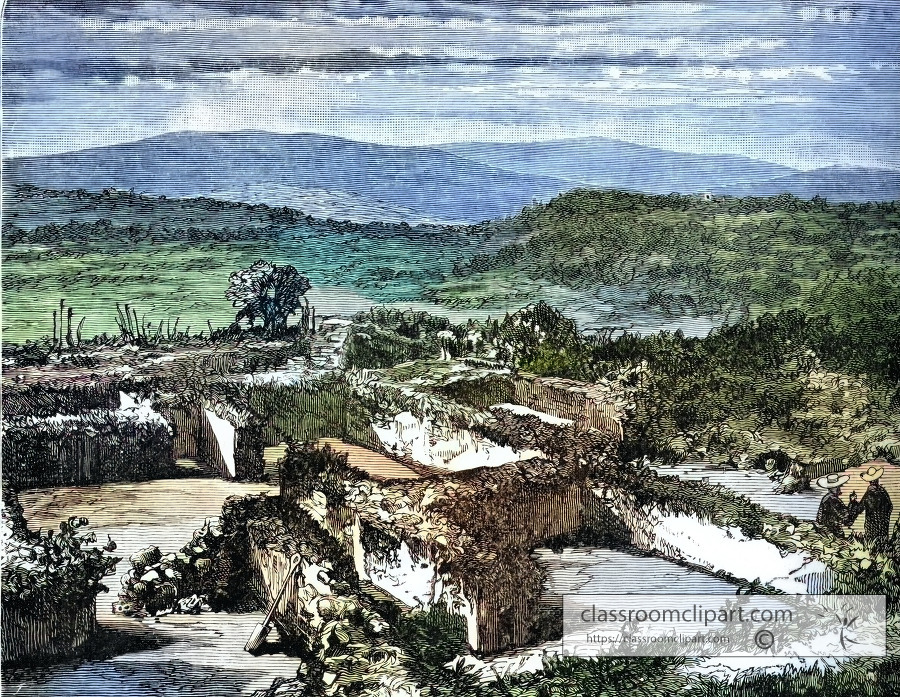 Ruins of a Toltec Palace mexico colorized historic illustration