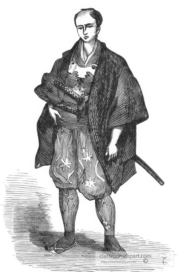 samurai in winter dress historical illustration of japan