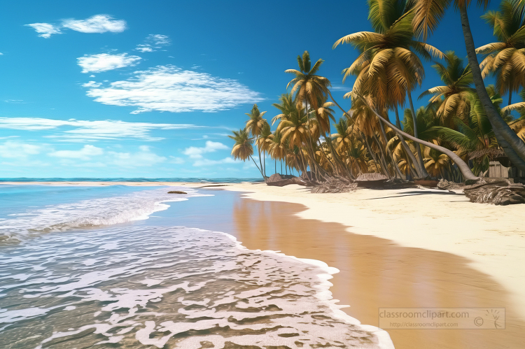 sandy beach with palm trees on the shore