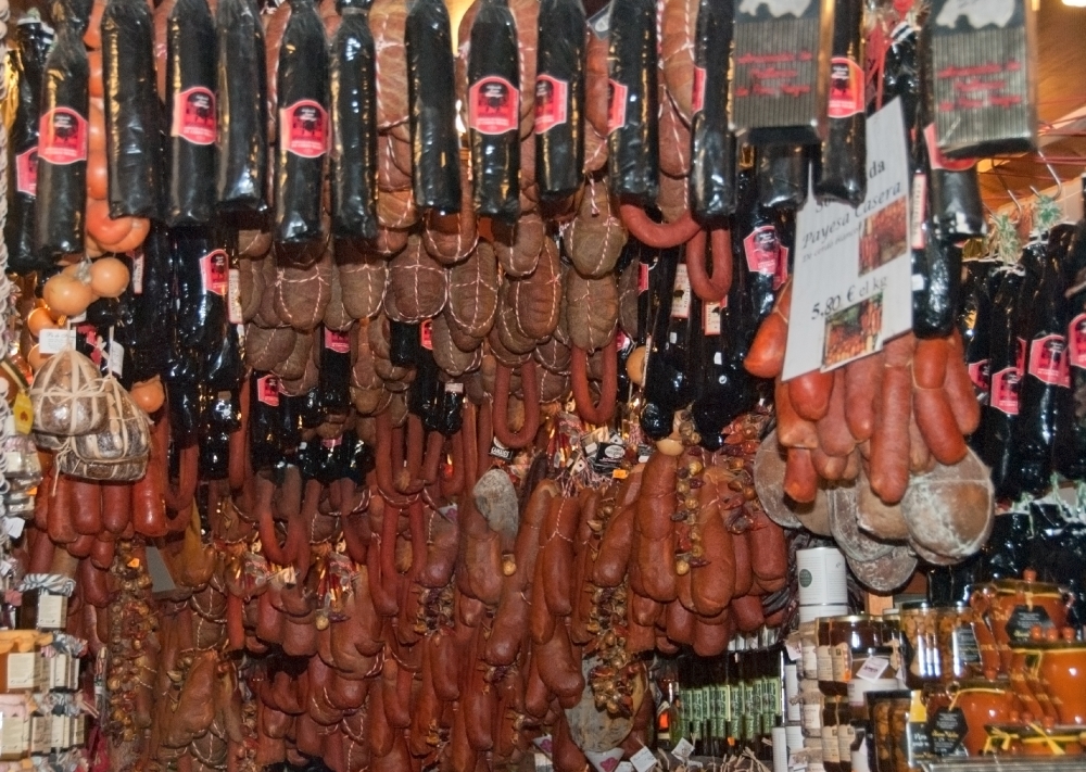 Sausage hanging in Barcelona Spain