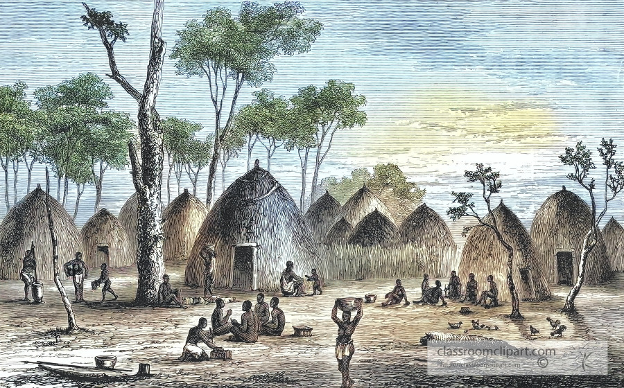 scene in an african village historical illustration africa