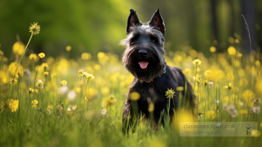 scottish terrier Dog happy on a spring day