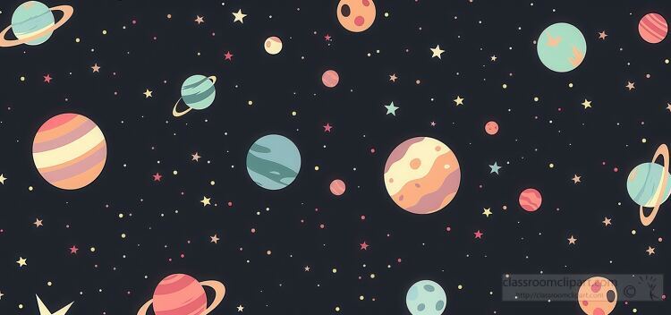 seamless pattern of colorful planets and stars in outer space