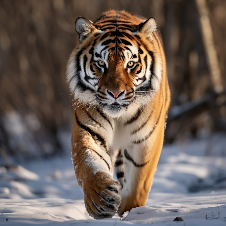 Siberian Tiger walking in the snow