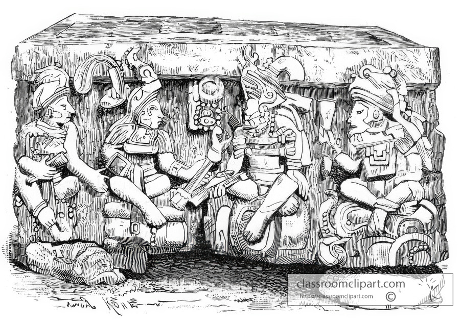 Side of Ancient Altar mexico historic illustration