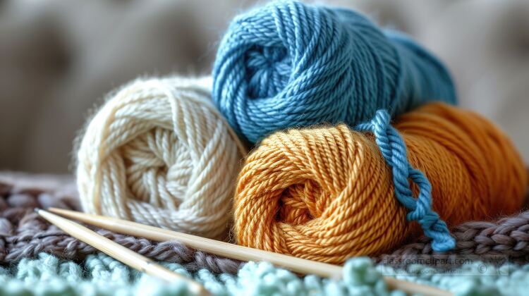 skeins of yarn and knitting needles