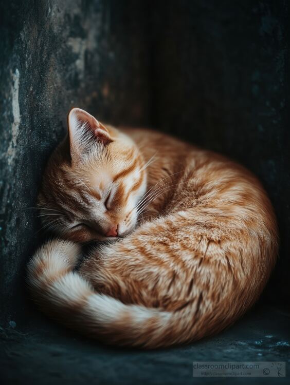 sleepy orange tabby cat curls