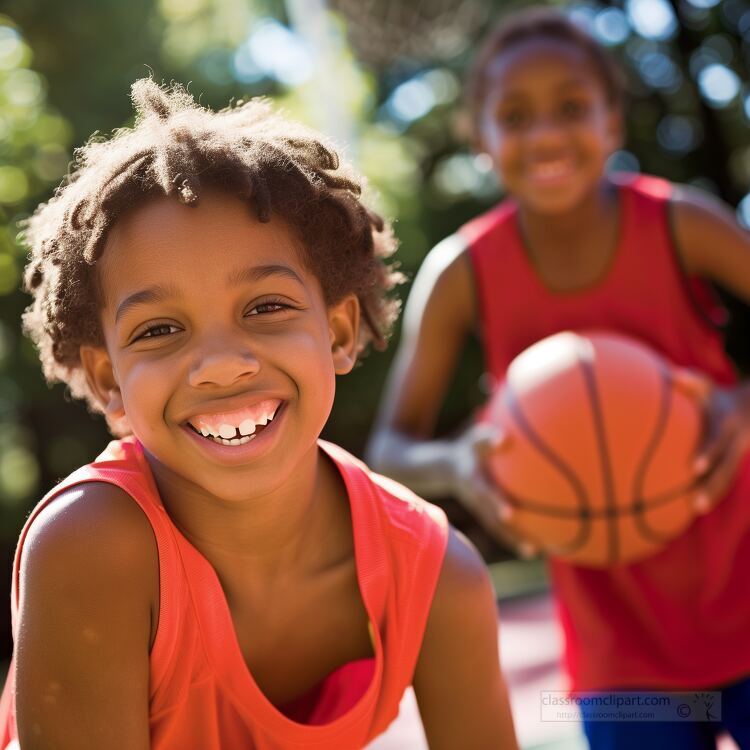 Smiling kids playing basketball
